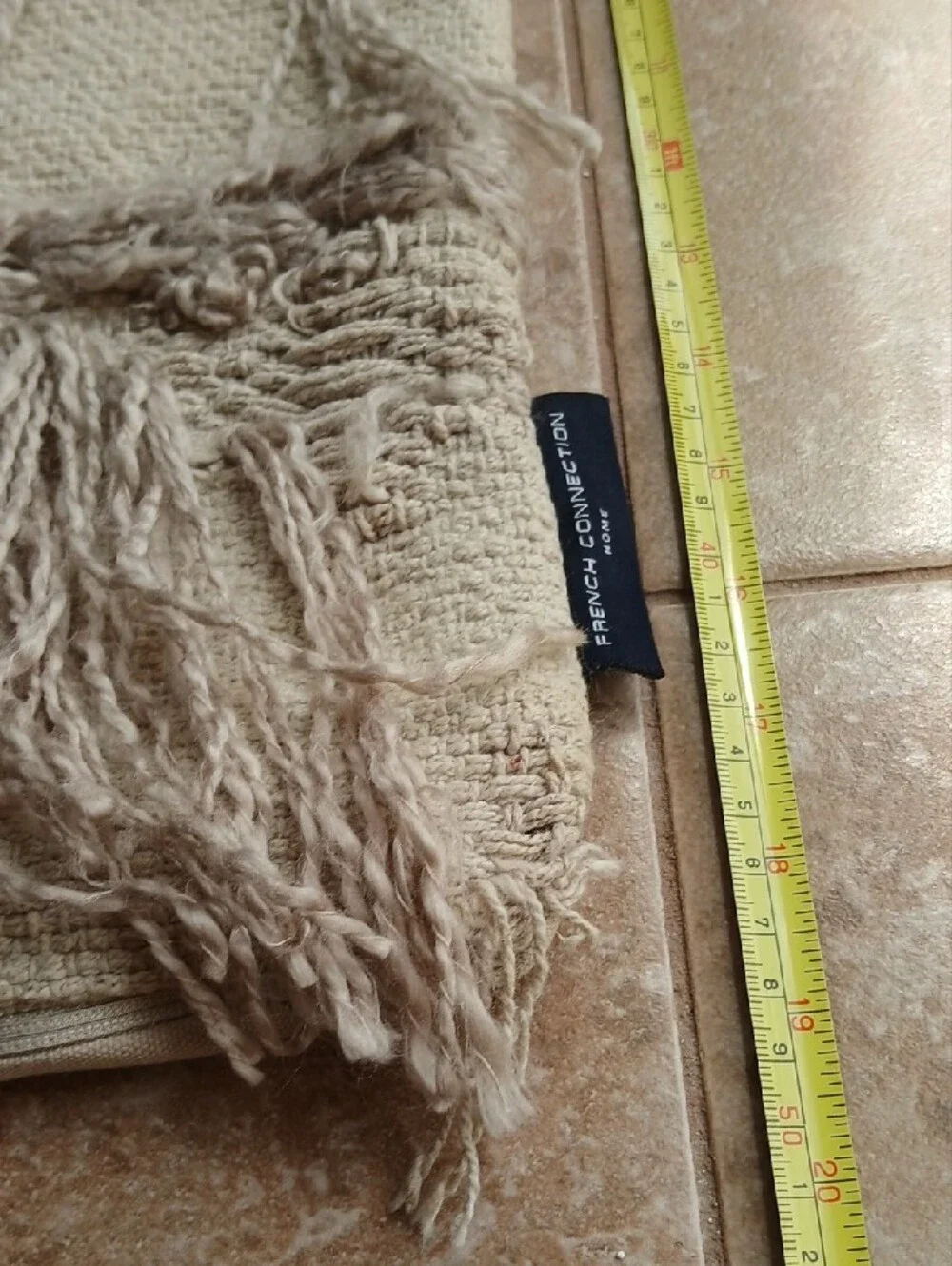 French Connection Beige Woven Textured Tassel Accent Pillow Covers